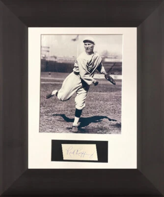Red Ruffing signed 1.5"x3" Cut signature Framed w/ Red Sox 8x10 Photo- Beckett  - Image 1 of 2