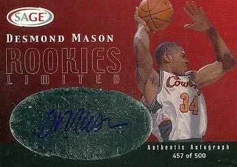 Tarjeta de baloncesto autografiada por Desmond Mason (Oklahoma St.) 2000 SAGE #R18 Foto 1 de 1