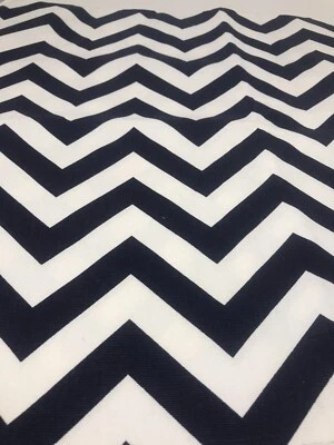 Navy White Chevron Fabric Cotton Decorator Weight 35" x 45" Nautical F50 - Image 1 of 4