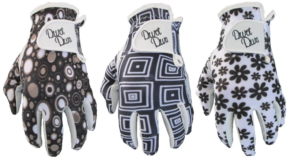 DIVOT DIVA 3er Set SCHWARZ/WEISS Damen Golfhandschuhe SMALL MEDIUM LARGE 5
