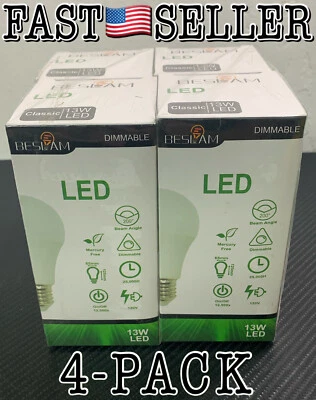 Dimmable LED Light Bulbs 100W Equivalent E26 A19 1052LM 13W Daylight (4 PACK) - Image 1 of 4