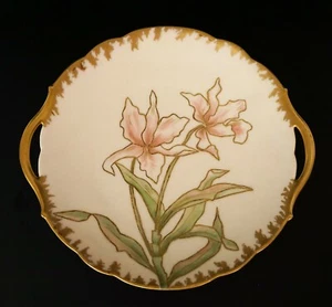T&V Tressemanns Vogt Limoges Hand Painted Iris Floral Porcelain Handled Tray - Picture 1 of 2