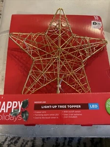 Happy Holidays Christmas Tree Topper Twinkling Gold Star Lighted LED 10 Lights - Picture 1 of 11