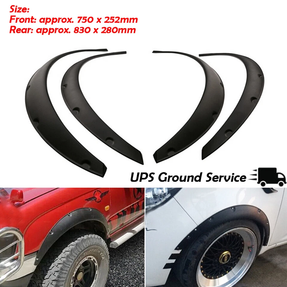 4件Fender Flares柔性轮拱身体套件眉拱唇黑色通用 — 第 1/4 张图片