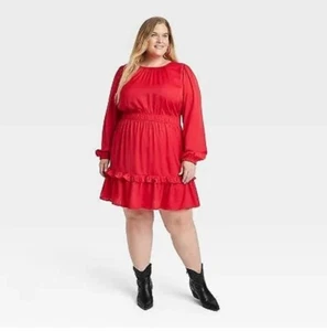 Knox Rose - Women's Long Sleeve Red Satin Dress - Size XXL - Picture 1 of 2