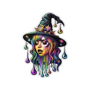 Psychedelic Witch Decal, Colorful Neon Vinyl Stickers Decals, Halloween Decal - Picture 1 of 12
