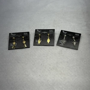 3 Pair Of Earrings Christian Angels Cross Jesus Fish - Picture 1 of 5