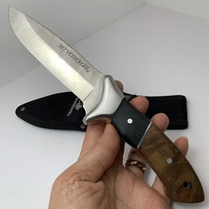 VTG Winchester Fixed Blade Bowie Knife W/Scabbard Wood Handle Bundled W/Sheath - Picture 1 of 20