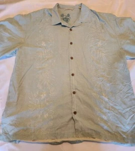 TOMMY BAHAMA HAWAIIAN 100% SILK SHIRT MENS XL BABY BLUE FLORAL PRINT BUTTON UP - Picture 1 of 6