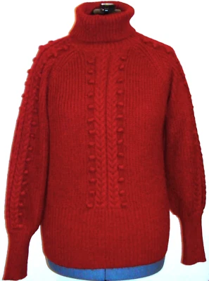 White House Black Market Women Popcorn Cable Knit Turtleneck Sweater size L Red - Image 1 of 4