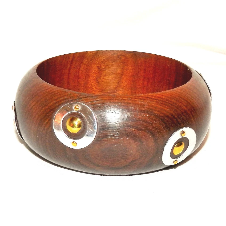 BR490 Wood Bangle 33mm with Aluminum & Brass Embellishments 2.5" Inside - Image 1 of 1