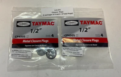 (Qty 8) Hubbell TayMac 1/2" Metal Closure Plugs - Gray - Weatherproof - CP450S