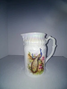 Bavaria Peacock Pearlware Pitcher Vintage Porcelain A Beauty Tetsch & Co 1918 - Picture 1 of 12
