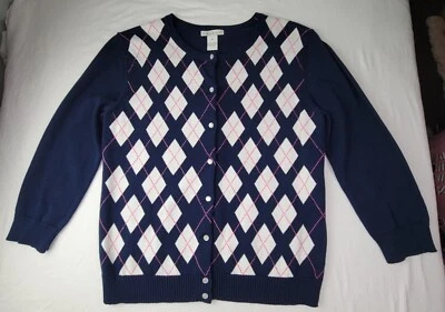 Cárdigan suéter Tweeds para mujer talla mediana azul marino diamante Argyle  Foto 1 de 4