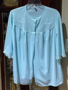Vintage Nancy King Lingerie Nylon Blue Sleep Jacket Gown Sleepwear Top Size L - Picture 1 of 14