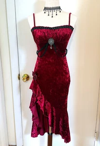 Gothic Victorian Vampire Bites & Roses Blood Red Velvet Dress L - Picture 1 of 11