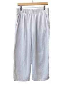 Pantalone Cynthia Rowley 100% lino gamba larga pull on taglia L caviglia Capri sabbia avorio - Foto 1 di 9