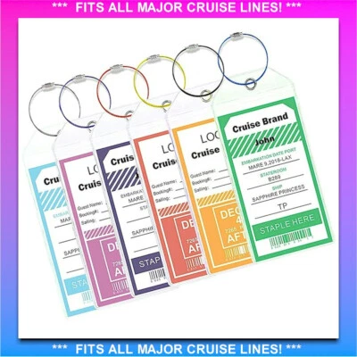 FITS ALL MAJOR CRUISE LINES! 6X NEW *REUSABLE* Cruise Luggage Tag/eTag Holder *THICK PVC Zip Seal,Steel Loop