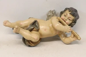 47cm Engel Putto mit Flöte geschnitzte gefasste Holzfigur (GW040) - Bild 1 von 9