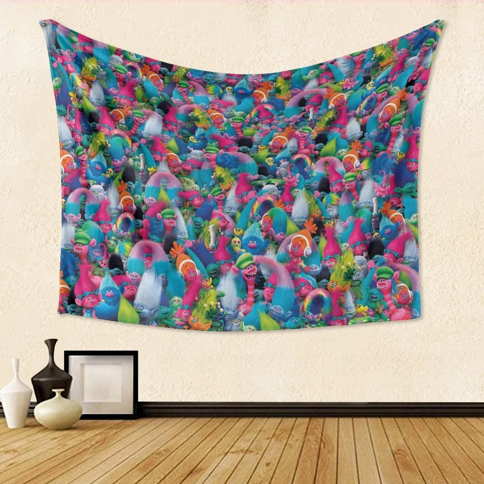 Mejor! Tapiz impreso de películas de dibujos animados Poppy Trolls decoración de habitación suave y suave Foto 1 de 1