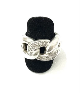 925/- Silberring mit Muster, Kettenring, simulierte Diamanten, Gr. 58. - Bild 1 von 2