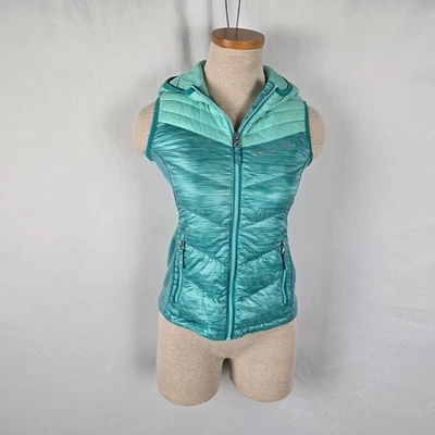 Chaleco Chaqueta Free Country Niña Pequeña/7-8 Verde Aqua Cremallera Capucha Puffer Foto 1 de 4