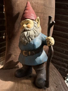 Vintage Mid Century Cast Iron Gnome w/ Walking Stick 14” EXC MCM Garden Decor - Picture 1 of 8