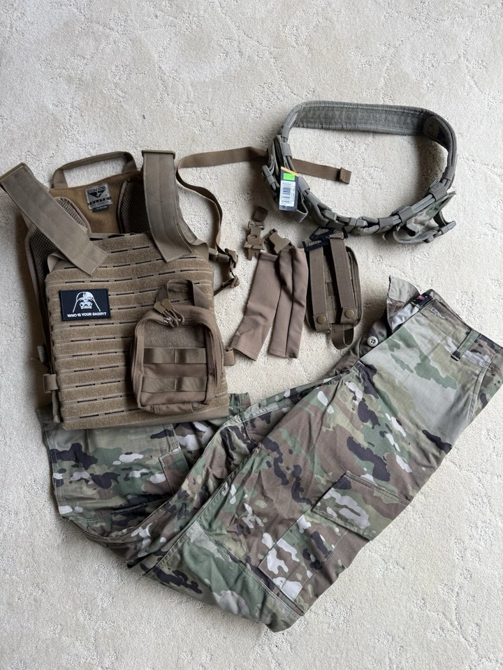 Military Solider Army Halloween Costume Set Tactical Vest, Camo Pants Belt Daddy - Image 1 of 3