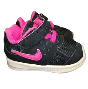 Nike Trainers Infant 3.5 Black Pink Downshifter 7 Hook Loop Low Athletic Running - Picture 1 of 16
