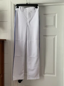 NWT Champro Boys Full Length Baseball Pants Youth Large White Royal Blue Piping - Picture 1 of 6
