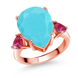 6.86 Ct Green Turquoise Red Created Ruby 18K Rose Gold Plated Silver Ring - Picture 1 of 5