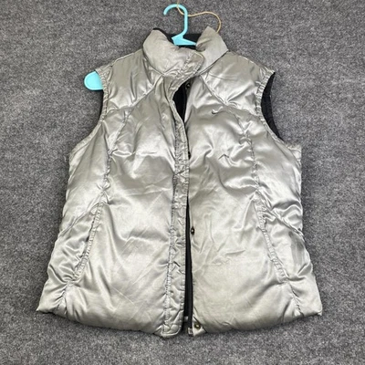 Chaleco acolchado reversible Nike grande L 12-14 plateado negro aislado de colección Foto 1 de 4