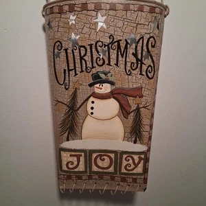 Crazy Mountain Tin Hanging Tealight Holder Wall Floral Snowman Christmas Joy - Picture 1 of 15