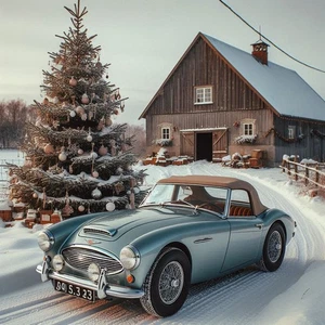 Classic Car Christmas Card Austin Healey MG MGB Rolls Royce Triumph Spitfire - Picture 1 of 4
