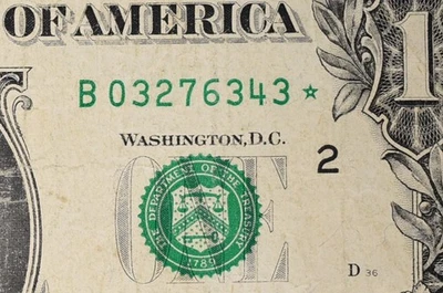 Star Note US $1 Serie 2009 Bloque B Ciudad de Nueva York Bajo funcionamiento 600K 03276343* Foto 1 de 4