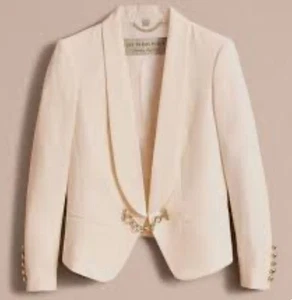 Burberry 100 % Seide Smoking Anzug Jacke Gold Kettendetail Gr. 2, Elfenbein UVP $ 1650 - Bild 1 von 12