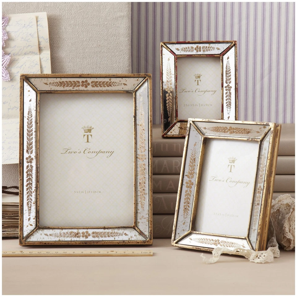 Verona Set of 3 Gold Leaf Mirror Photo Frames - Image 1 of 1