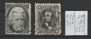US # 73 blue cancel & #77 red cancel VF used, series 1861, cv= $ 325 - Picture 1 of 2