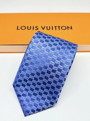 路易威登丝绸蓝色格子图案领带标准尺寸带盒 — 第 1/4 张图片