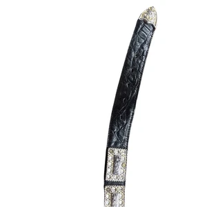 Nakona Gürtel schwarz Leder mit silbernen Quadraten und Strasssteinen 48 cm S4 - Bild 1 von 7