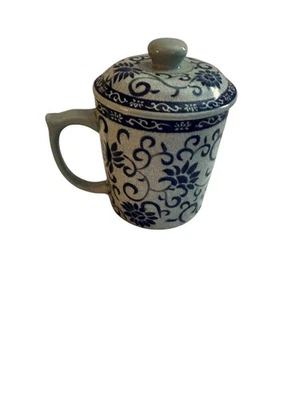 Caneca infusor xícara de chá floral cerâmica e tampa embutida câmara de filtro vintage - Imagem 1 de 4