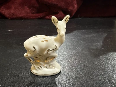 Deer Figurine Mini Porcelain Ceramic Japan Standing Gold Trim Vintage 2" Grass - Image 1 of 4
