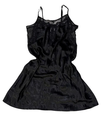 Camisón CALIFORNIA DYNASTY negro brillante satinado encaje transparente para mujer S nuevo sin etiquetas Foto 1 de 4
