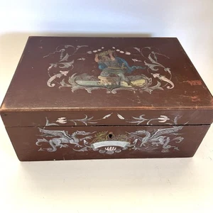 Antique German Hand Painted Keepsake Box Wagner Dragon Siegfried Fafnir Chest - Picture 1 of 14