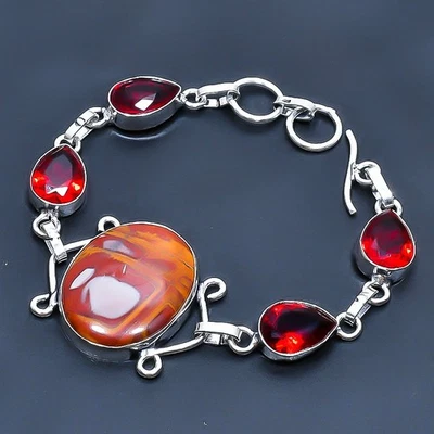 Brazalete Noreena Jaspe, Granate Hecho a Mano Piedras Preciosas Joyería 7-8" w049 Foto 1 de 3