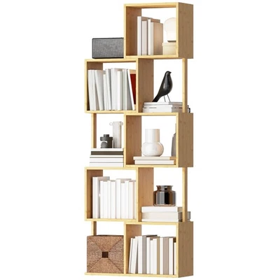 HOMCOM Libreria Asimmetrica Moderna a 5 Livelli in Bambù, 62.5x23x165 cm Legno - Immagine 1 di 4