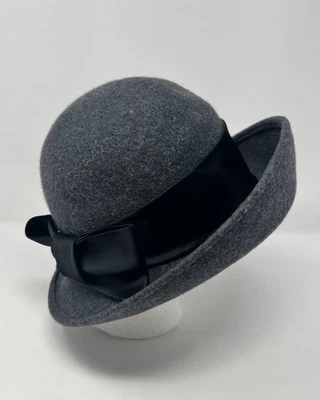 Vtg Baxter & Wells 100% Wool Hat Grey With Black Satin Ribbon Bow Women - Image 1 of 4