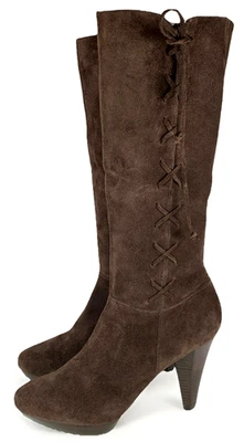 Jeffrey Tyler Women Brown Suede Knee High Boots Platform Lace Up Heels, 8.5 $150 - Image 1 of 4