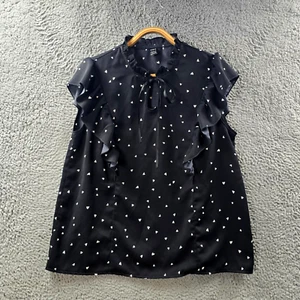Shein Womens Blouse Top Size L Black White Love Heart Sleeveless Ruffle - Picture 1 of 13