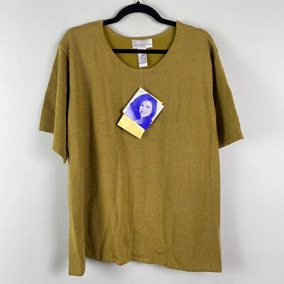 Suéter Susan Graver Dorado Manga Corta Cuello Redondo Talla 3X Tejido Pullover Foto 1 de 4